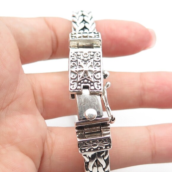 925 Sterling Silver Vintage Spiga/Wheat Link Heavy Bangle Bracelet 7.75" - Picture 6 of 7